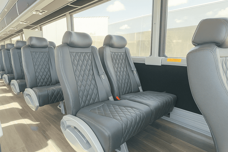 interior of Denton Minibus Company charter bus
