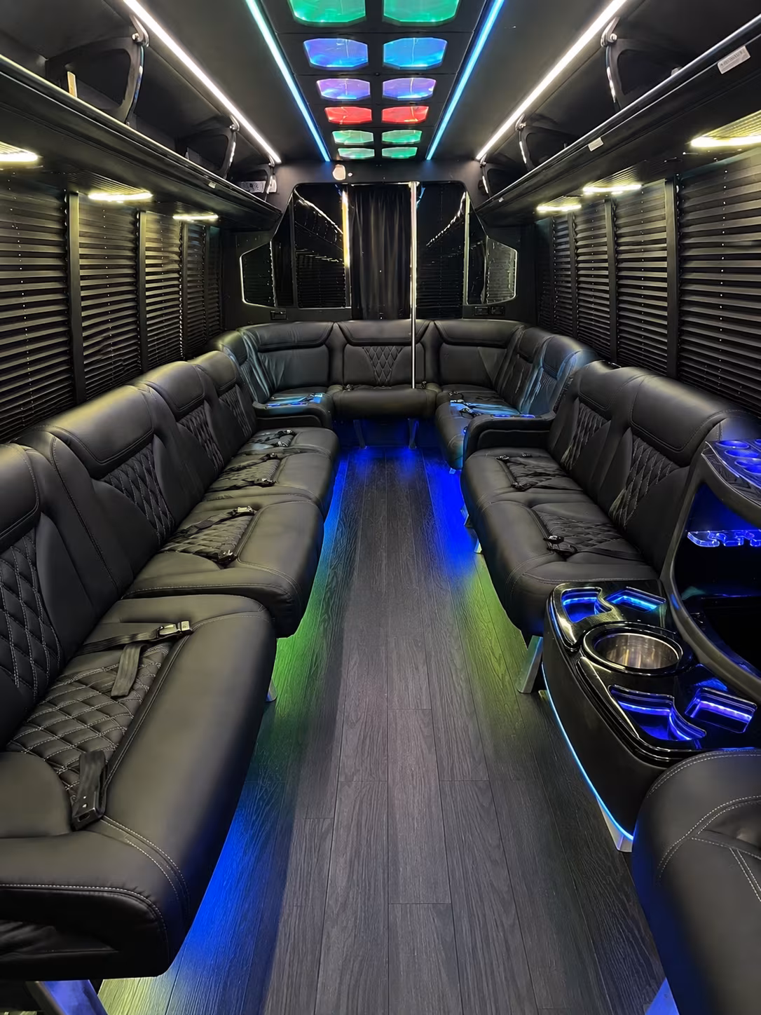 denton 20 passenger party bus interior